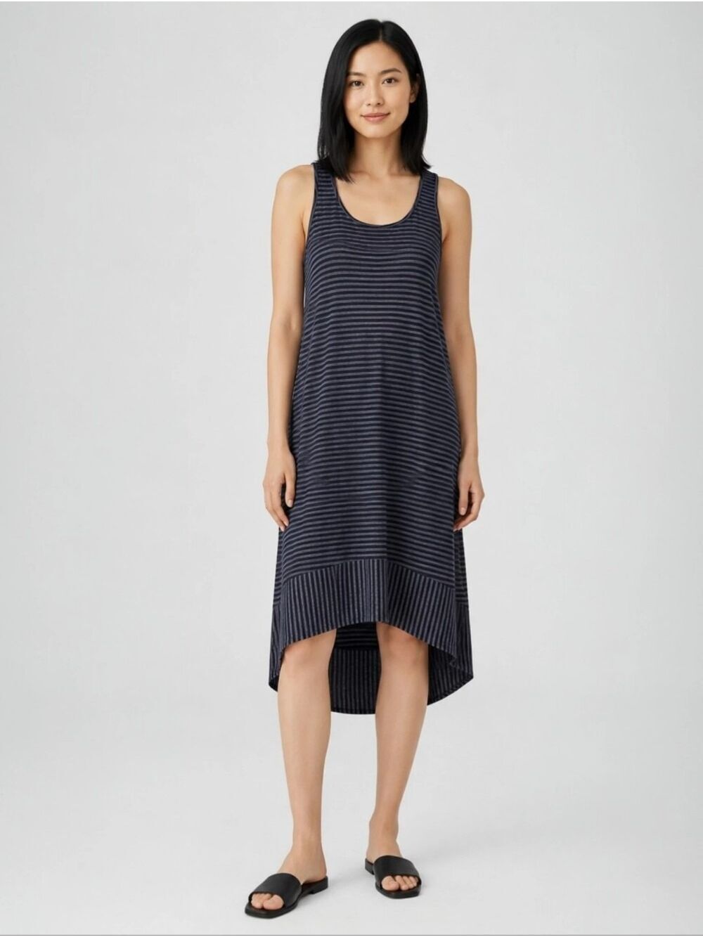 Eileen Fisher Linen Jersey Beachy Striped Racerback Dress 2P-4P